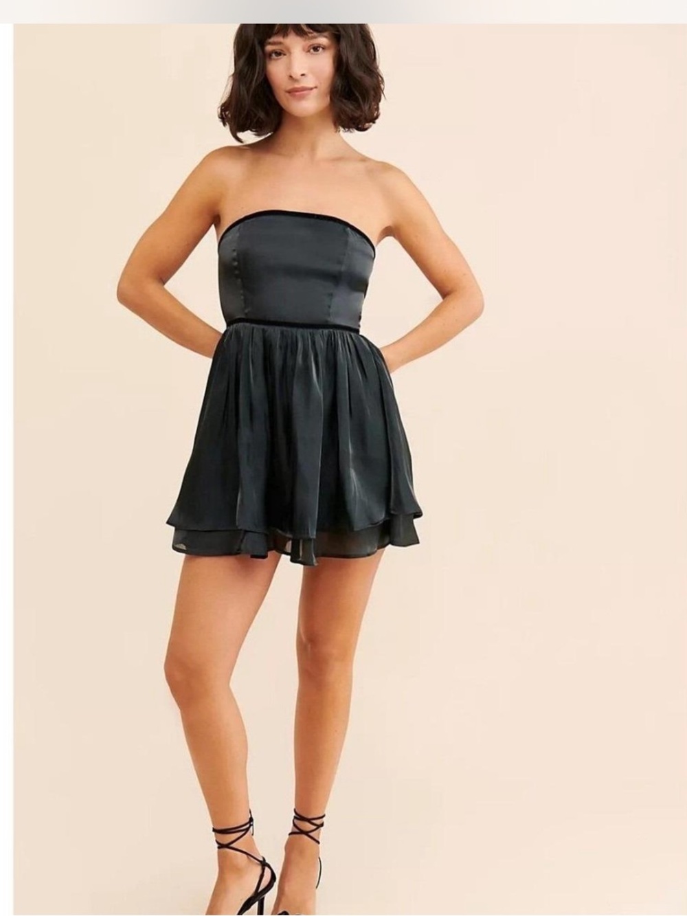 Free People charcoal Strapless & Tiered Mini Dress